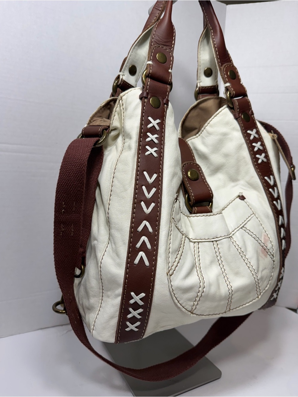 LUCKY BRAND NWT 1968 ITALIAN LEATHER TOTE MESSENGER BAG CALL OUTS IN PHOTOS $249 - Picture 3 of 7